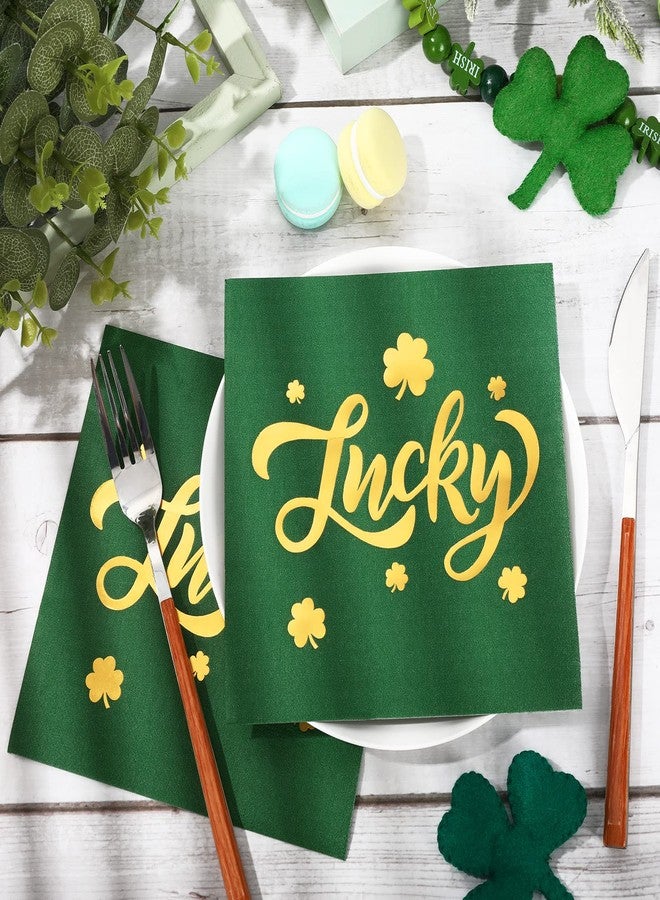 وولاين مجموعة مناديل واين لعيد القديس باتريك، 80 منديل، مقاس 6.5 × 6.5 بوصة، مناديل ذهبية لامعة، مناديل ورقية خضراء مزينة بنبات البرسيم، للاستخدام مرة واحدة، مثالية لتزيين طاولات حفلات الأعياد الأيرلندية. - Image 3